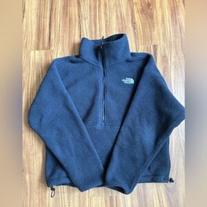 Women’s Northface Navy Blue cropped Teddy Sherpa Drawstring Crewneck Sweater Xs